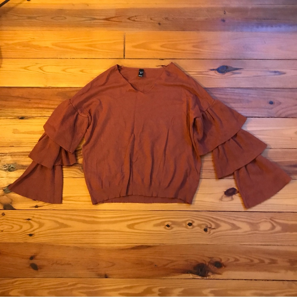 Windsor Rust Orange Long Sleeve Ruffle Sweater, EUC, S